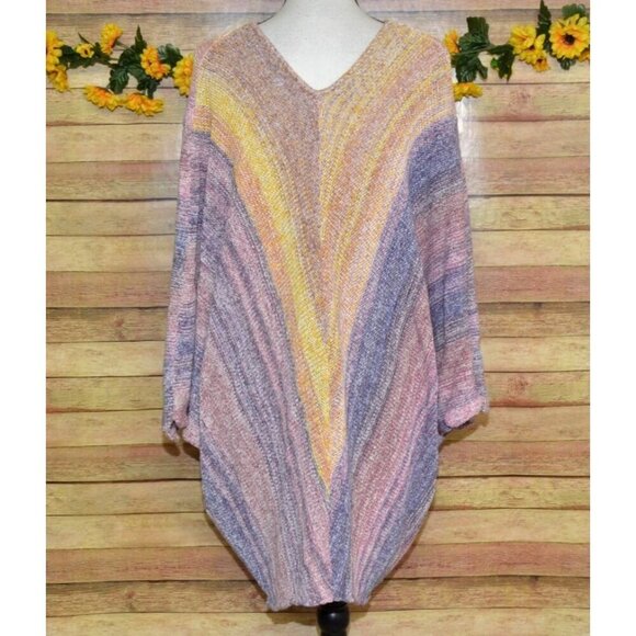 Pretty Coldwater Creek Colorful Pullover Poncho Sweater One Size V-Neck Layering - Picture 6 of 10
